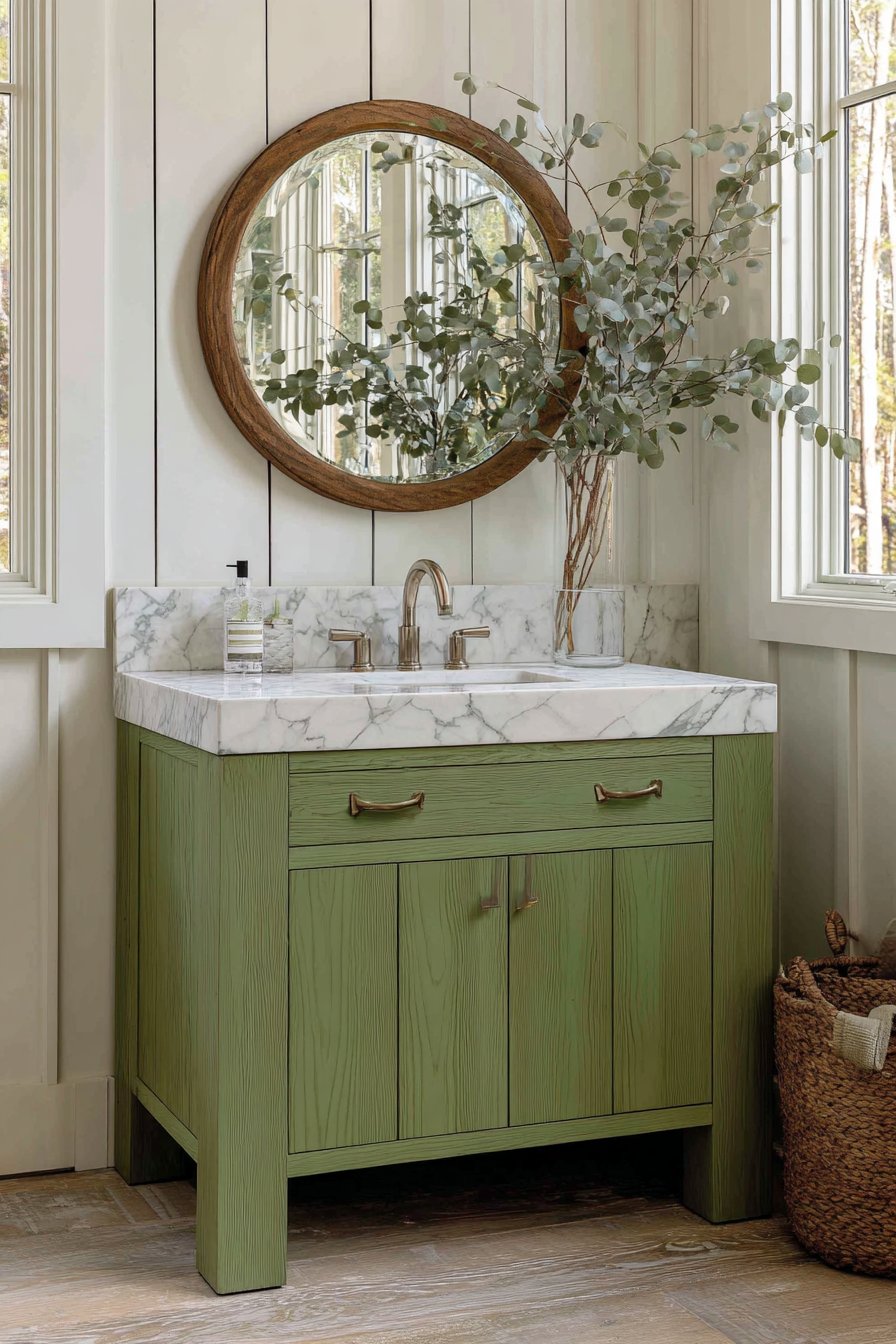 Moss Green Vanity with Marble Elegance