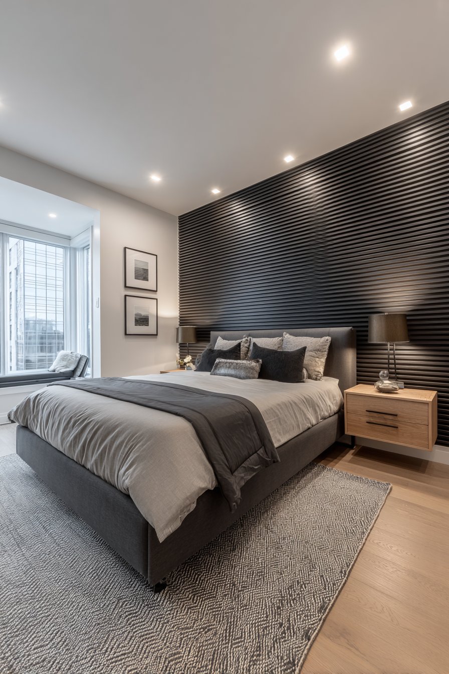Contemporary Black Wood Slat Accent Wall