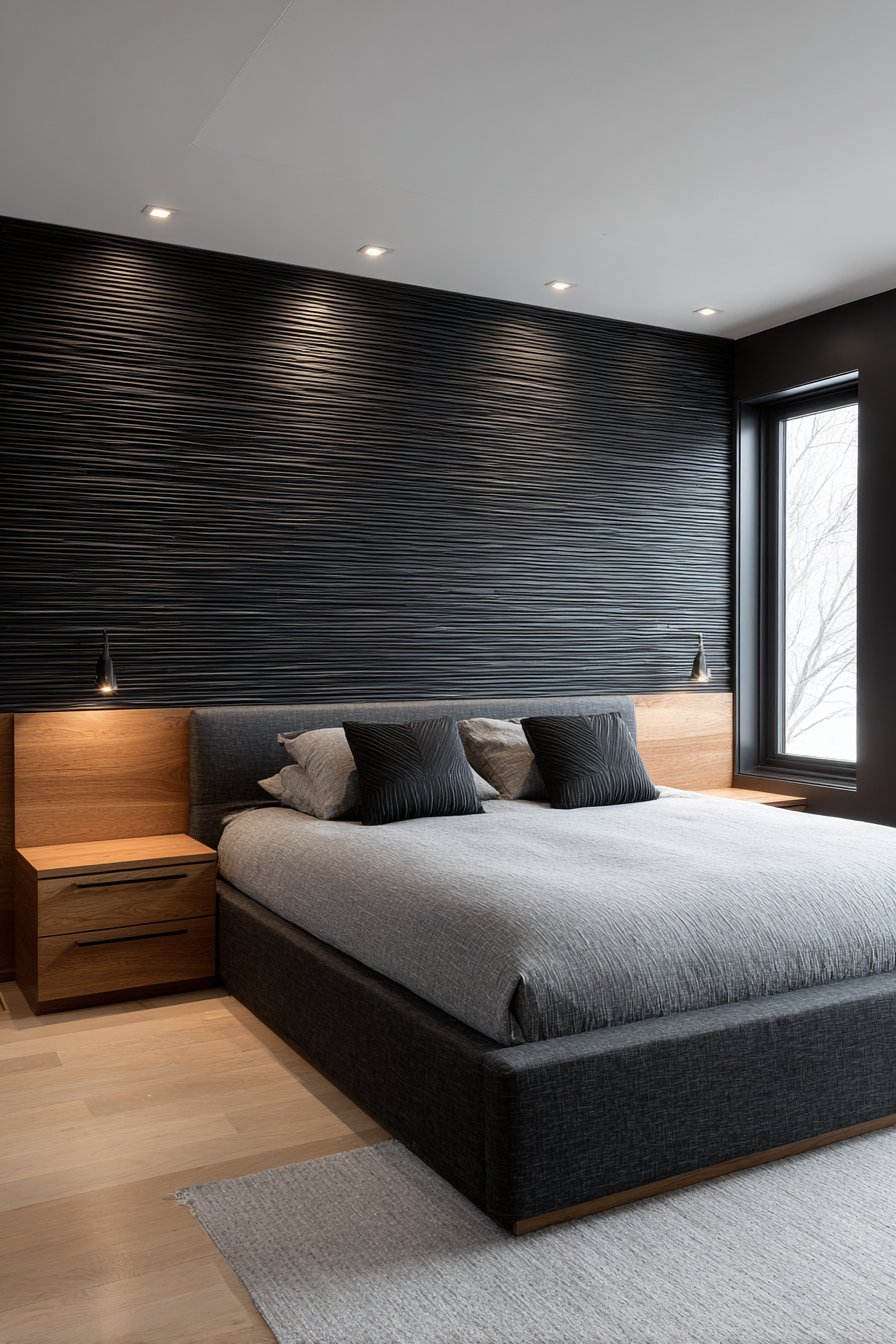 Contemporary Black Wood Slat Accent Wall