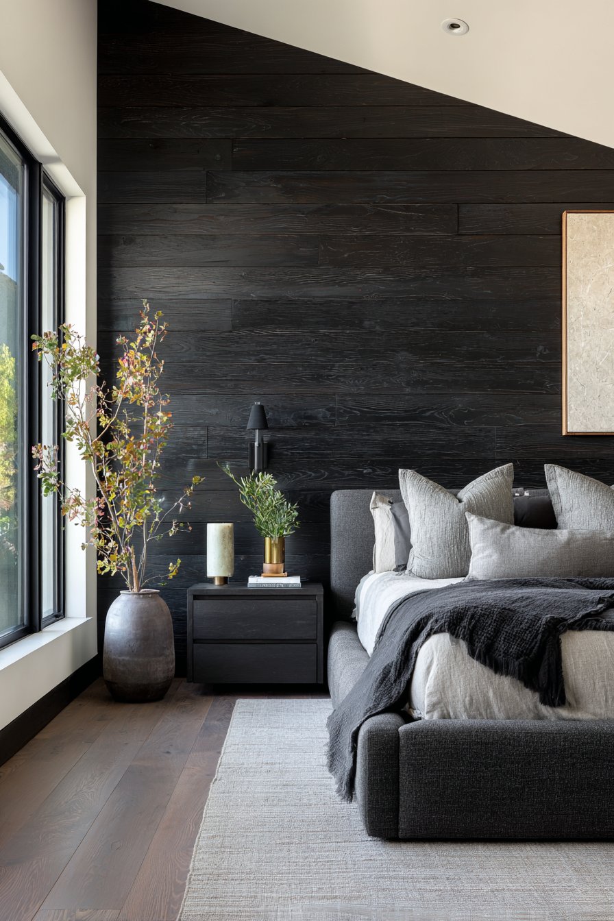 Contemporary Black Wood Slat Accent Wall