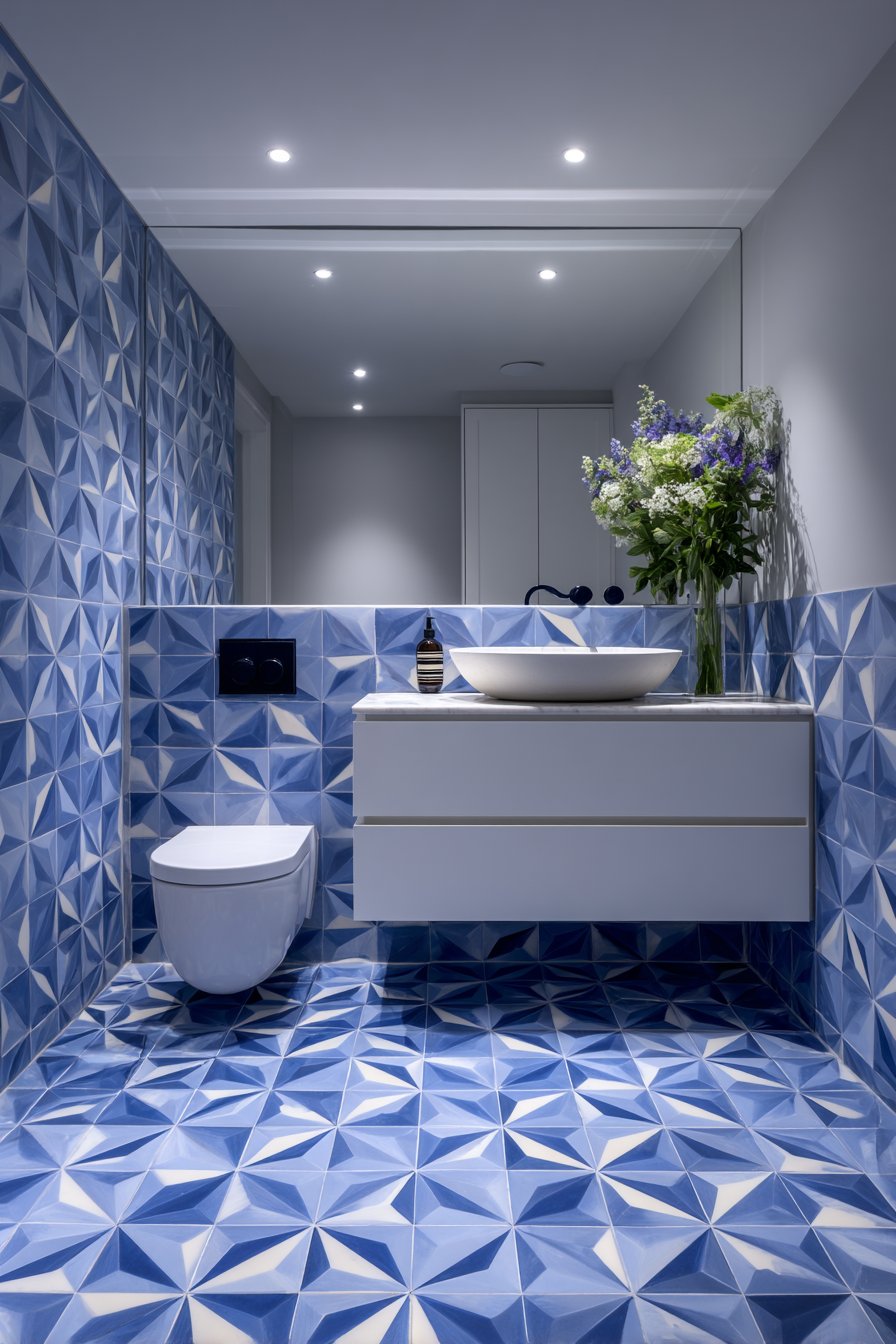 Bold Cobalt Geometric Floor Statement