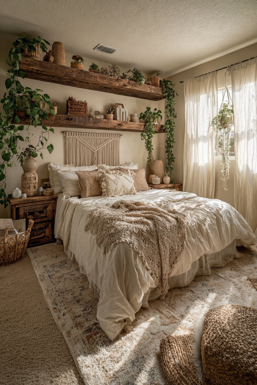 Bohemian Eclectic Spirit with Reclaimed Wood Floating Shelves