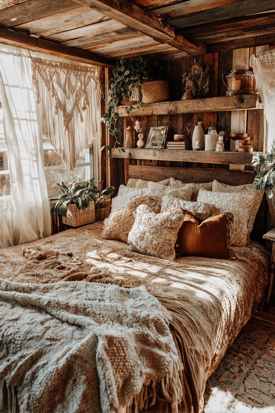 Bohemian Eclectic Spirit with Reclaimed Wood Floating Shelves