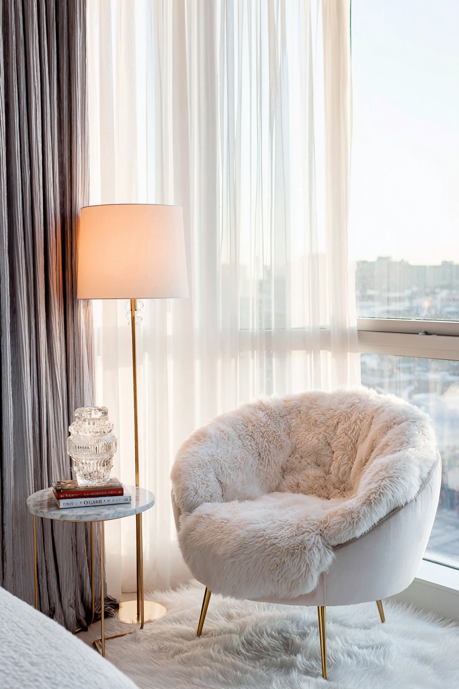 Glamorous Reading Retreat: Cozy Luxury by the Window
