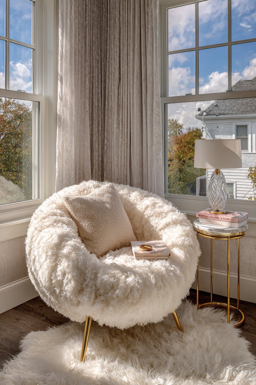 Glamorous Reading Retreat: Cozy Luxury by the Window