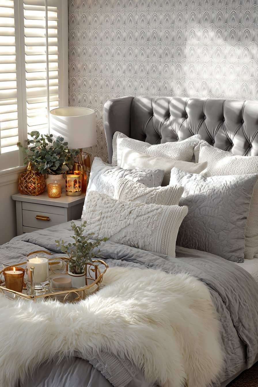 Sophisticated Grey Bedroom with Statement Headboard