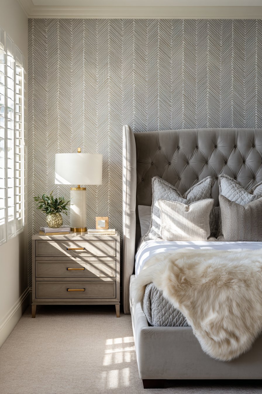 Sophisticated Grey Bedroom with Statement Headboard