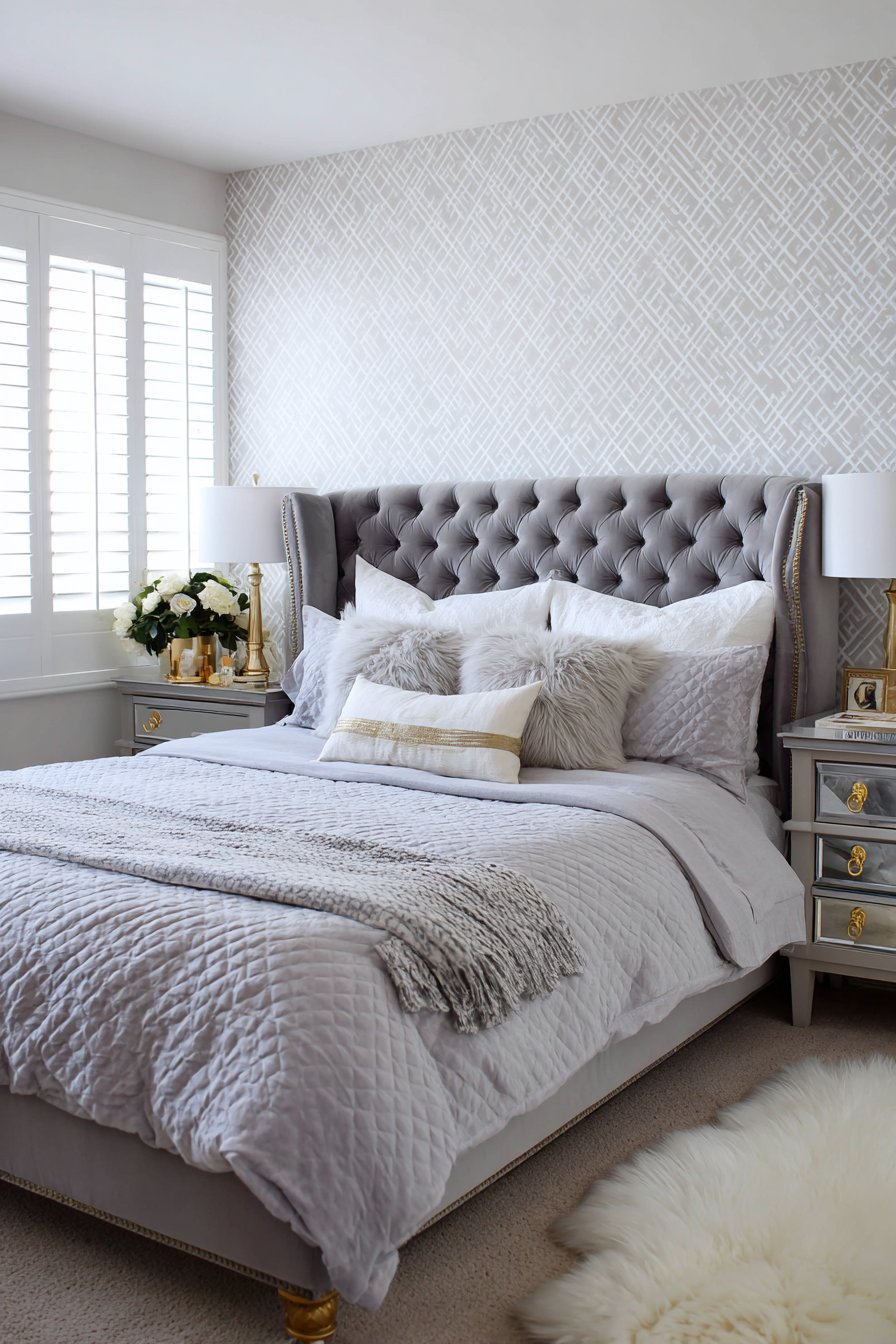 Sophisticated Grey Bedroom with Statement Headboard