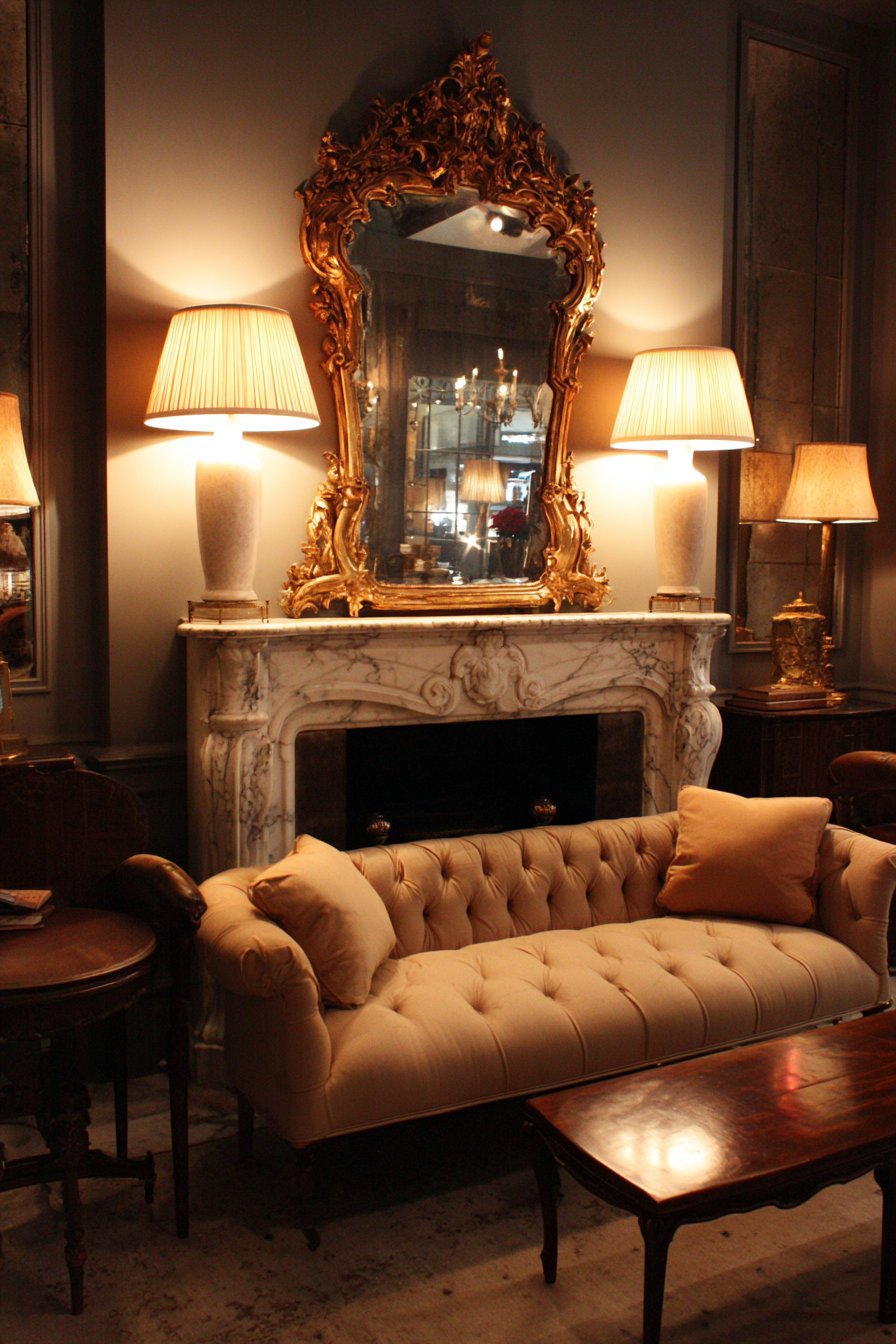 Traditional Baroque Mirror Above the Fireplace