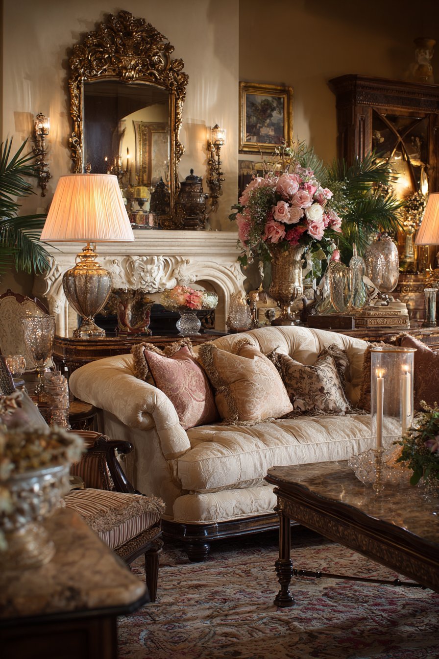 Traditional Baroque Mirror Above the Fireplace