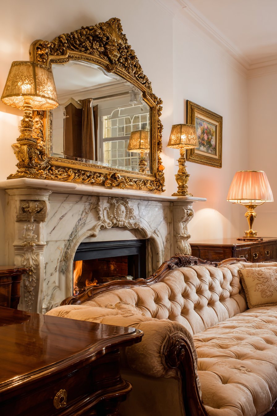 Traditional Baroque Mirror Above the Fireplace