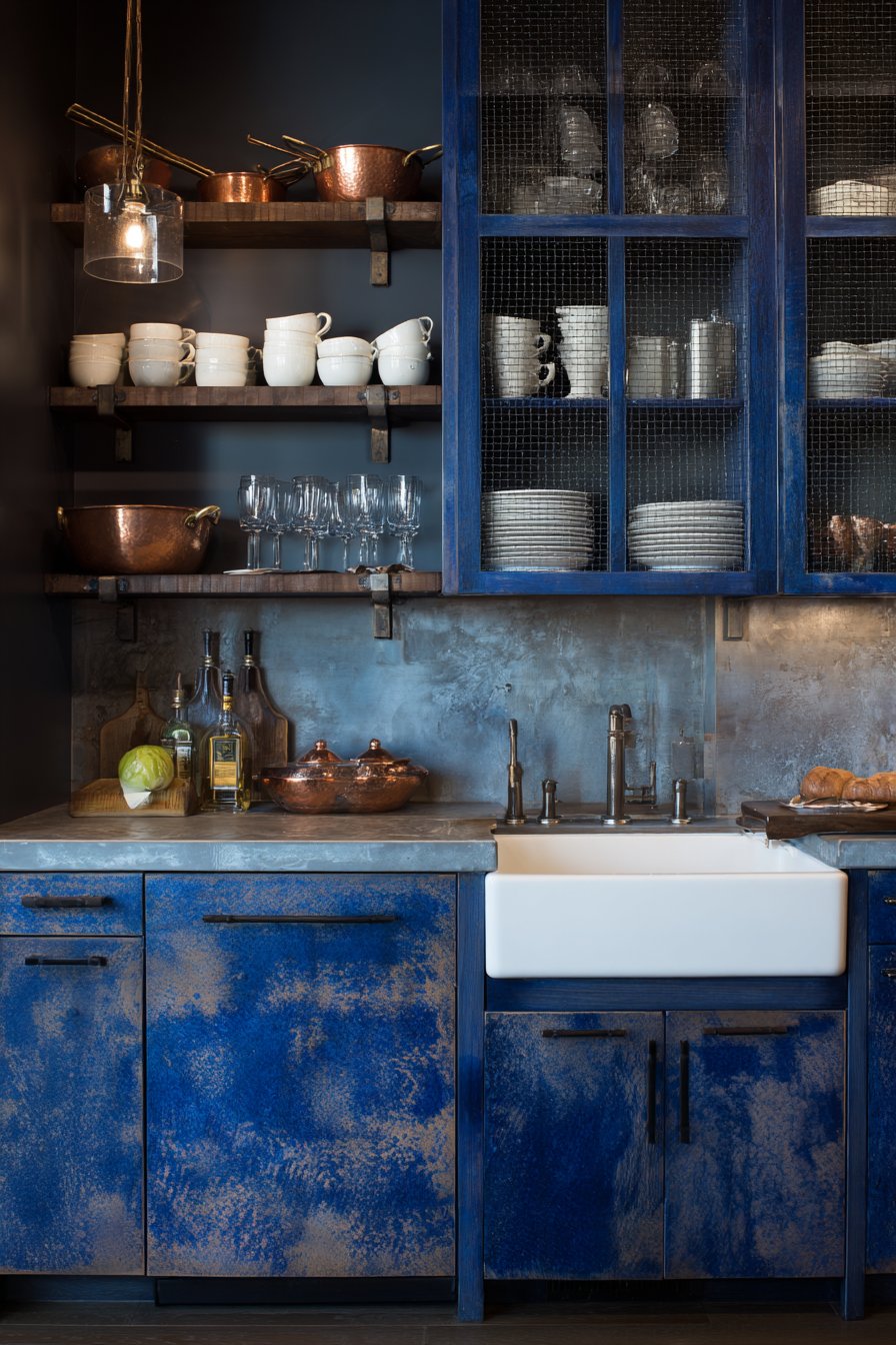  Farmhouse Charm Meets Navy Blue Kitchen Cabinets with Rustic Details