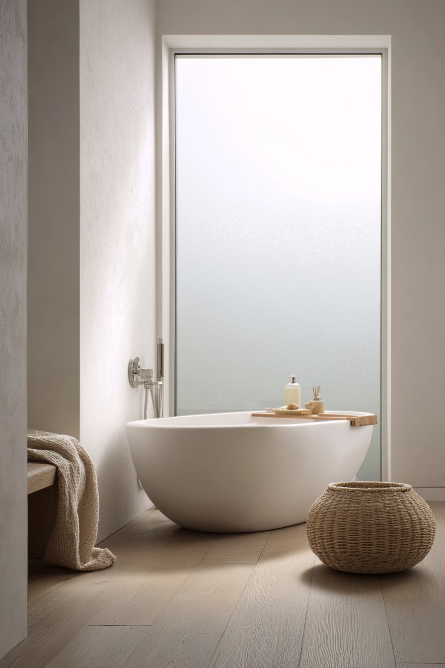 Serene Scandinavian Bathroom with Freestanding Bathtub