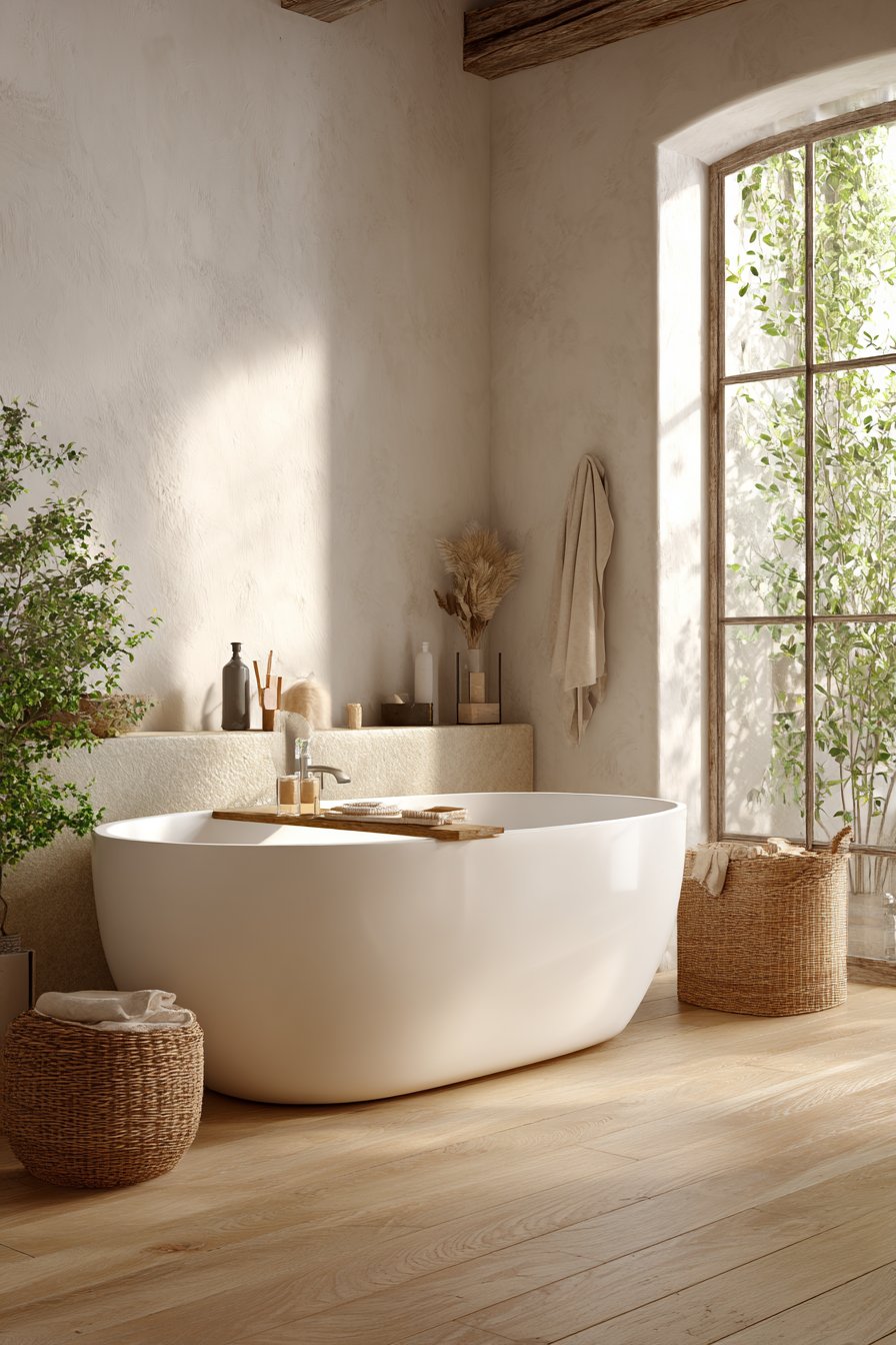 Serene Scandinavian Bathroom with Freestanding Bathtub
