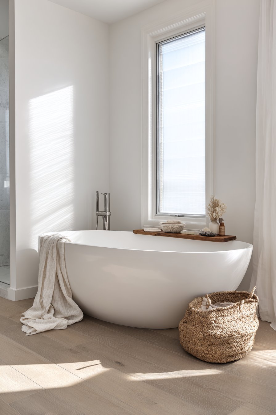 Serene Scandinavian Bathroom with Freestanding Bathtub