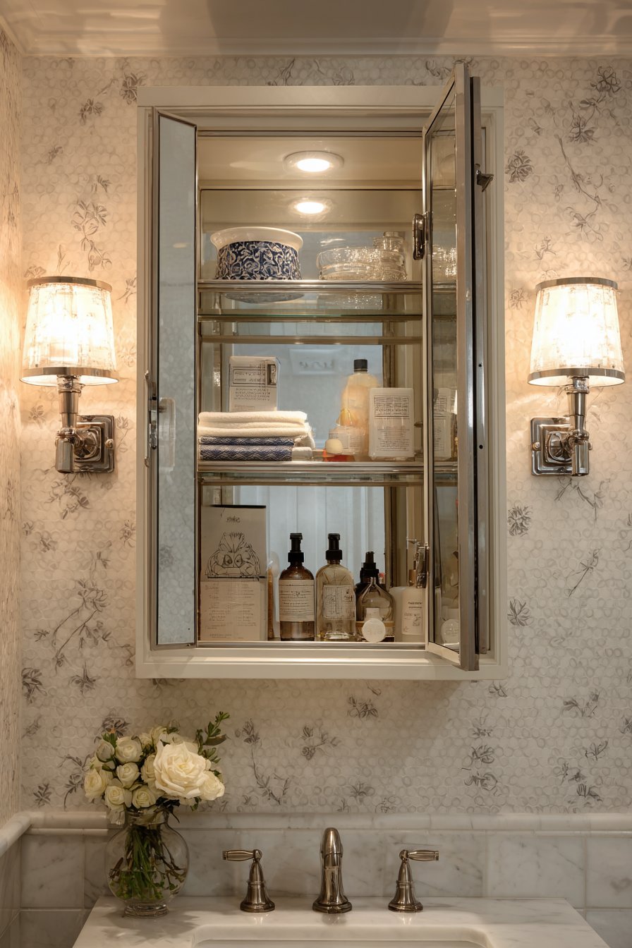 Wall-Mounted Medicine Cabinet with Ambient Lighting