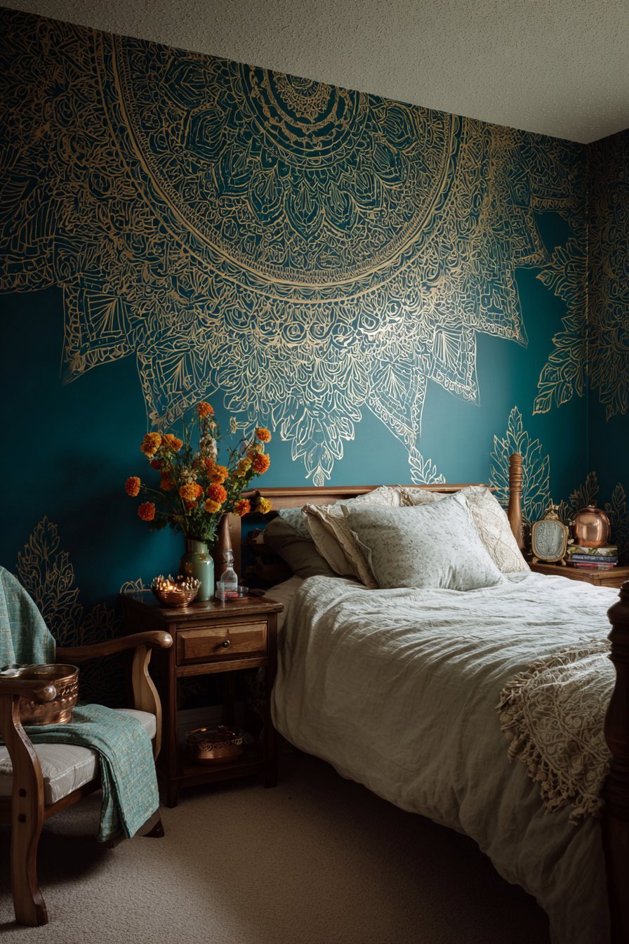 Hand-Painted Mandala Feature Wall