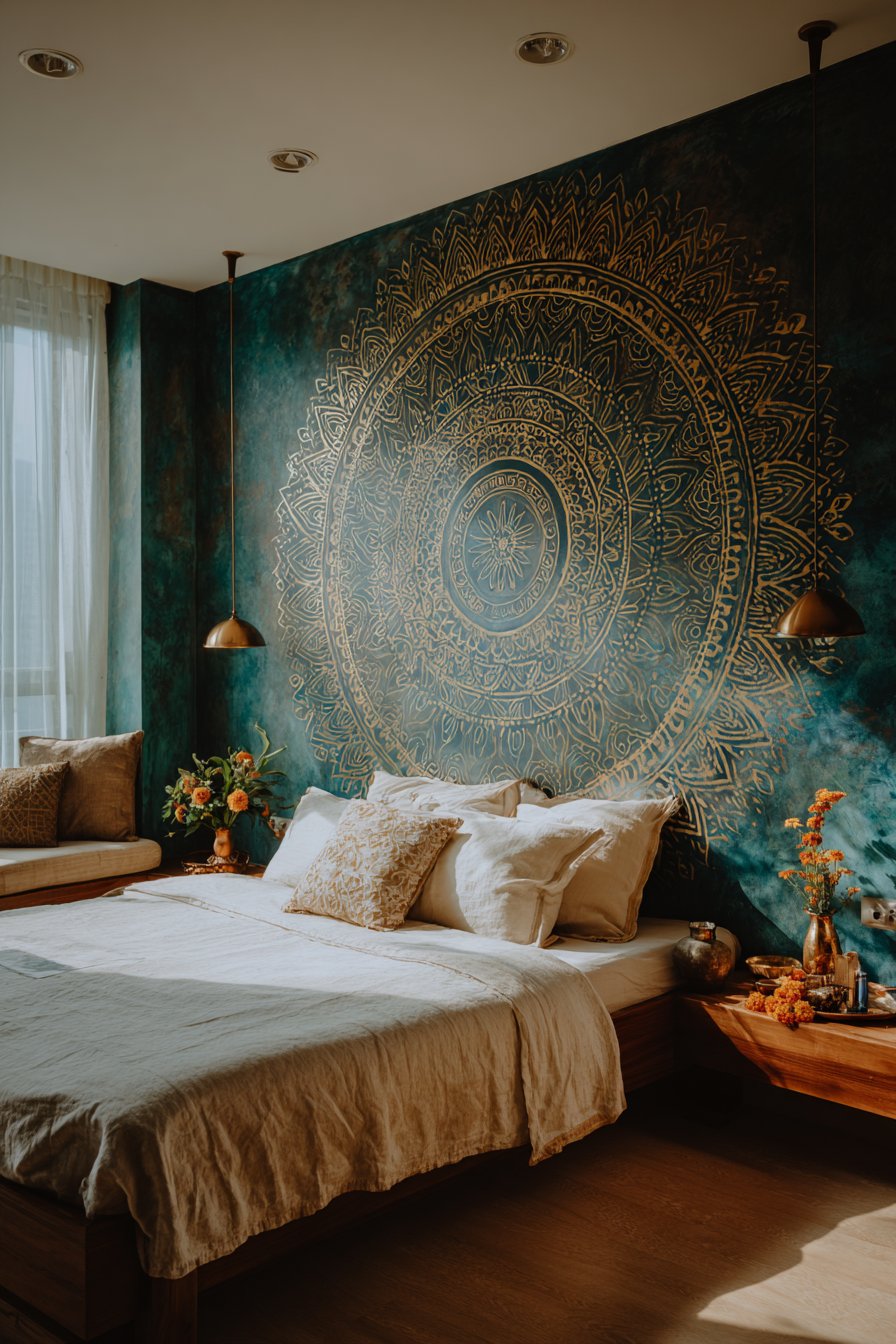 Hand-Painted Mandala Feature Wall