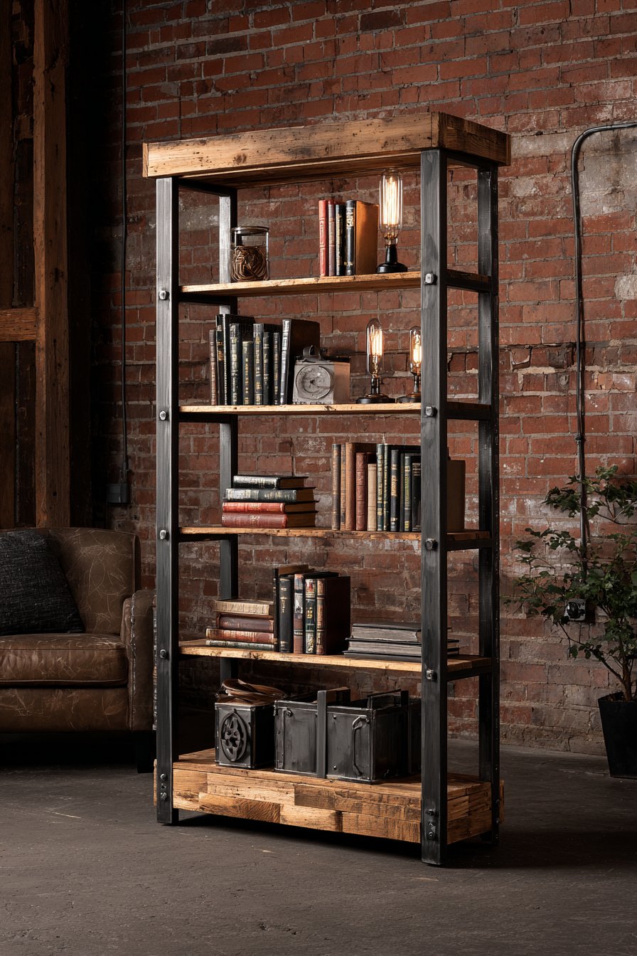  Industrial Open Metal Frame with Raw Steel and Reclaimed Wood