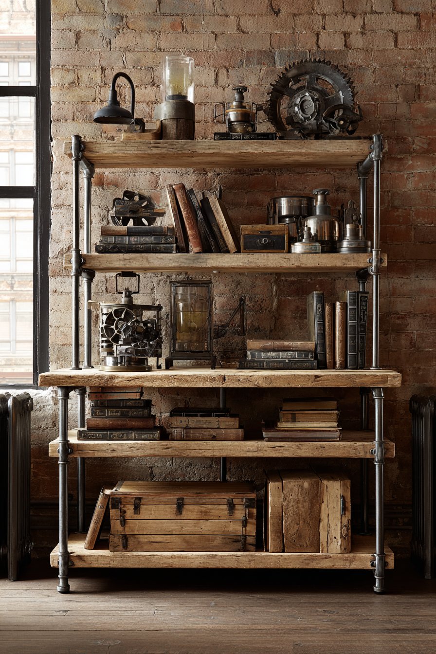  Industrial Open Metal Frame with Raw Steel and Reclaimed Wood