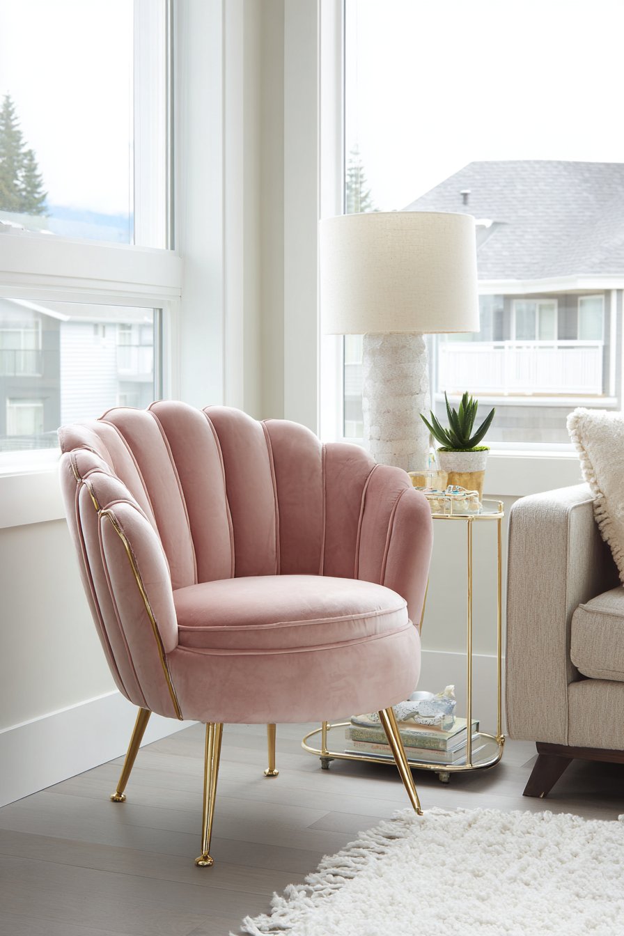 Contemporary Blush Pink Velvet Barrel Chair