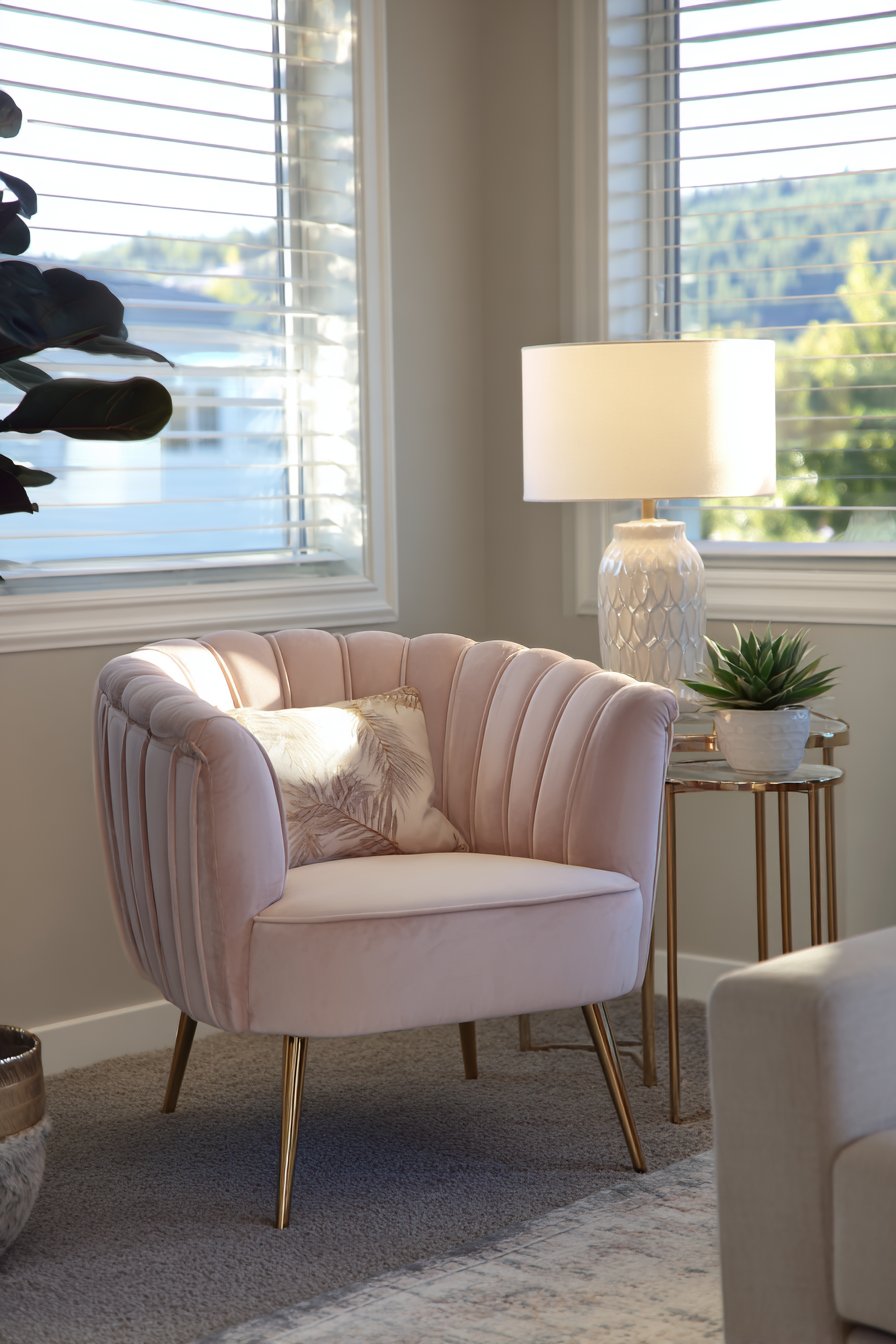 Contemporary Blush Pink Velvet Barrel Chair