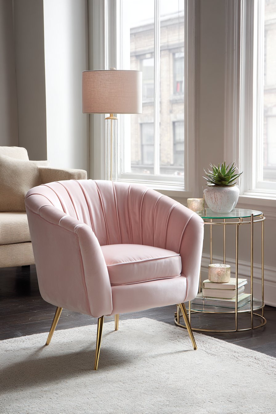 Contemporary Blush Pink Velvet Barrel Chair