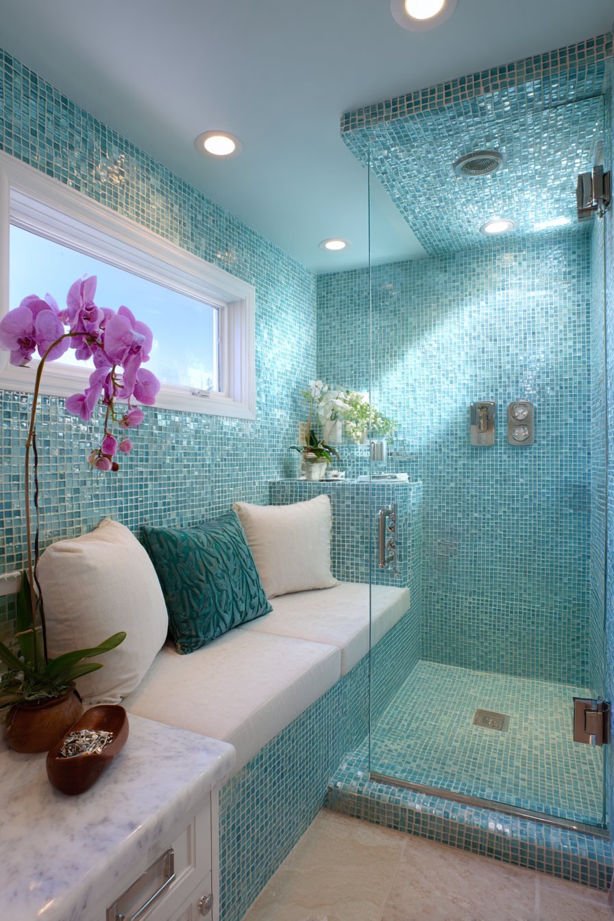 Spa-Like Sky Blue Glass Tile Oasis