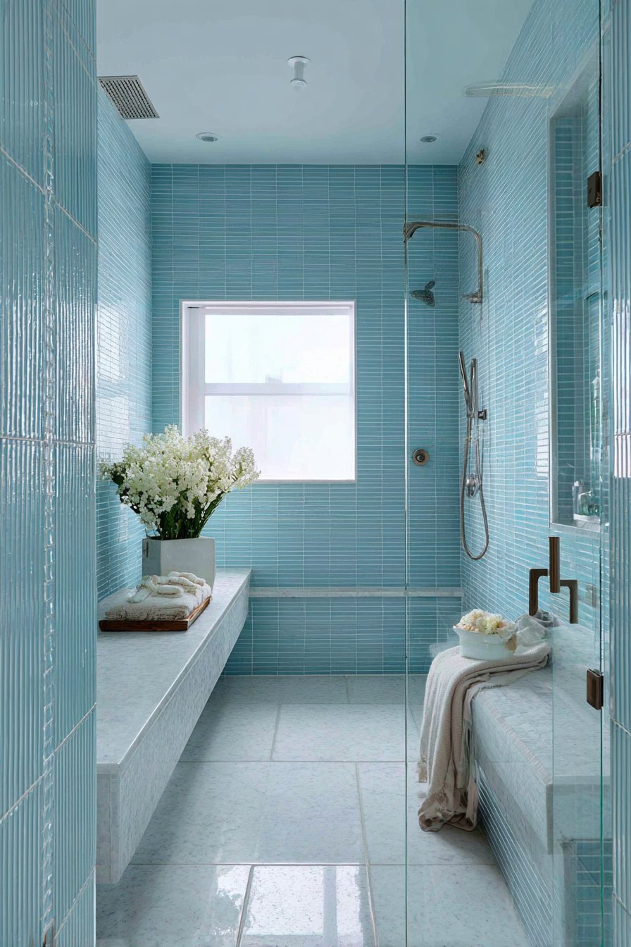 Spa-Like Sky Blue Glass Tile Oasis
