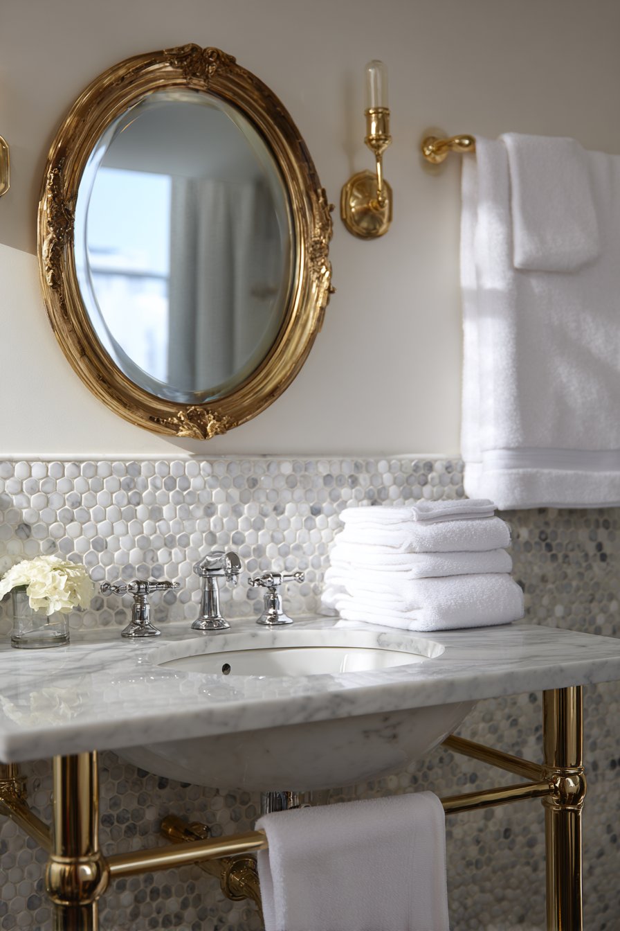 Classic Console Sink with Brass Elegance