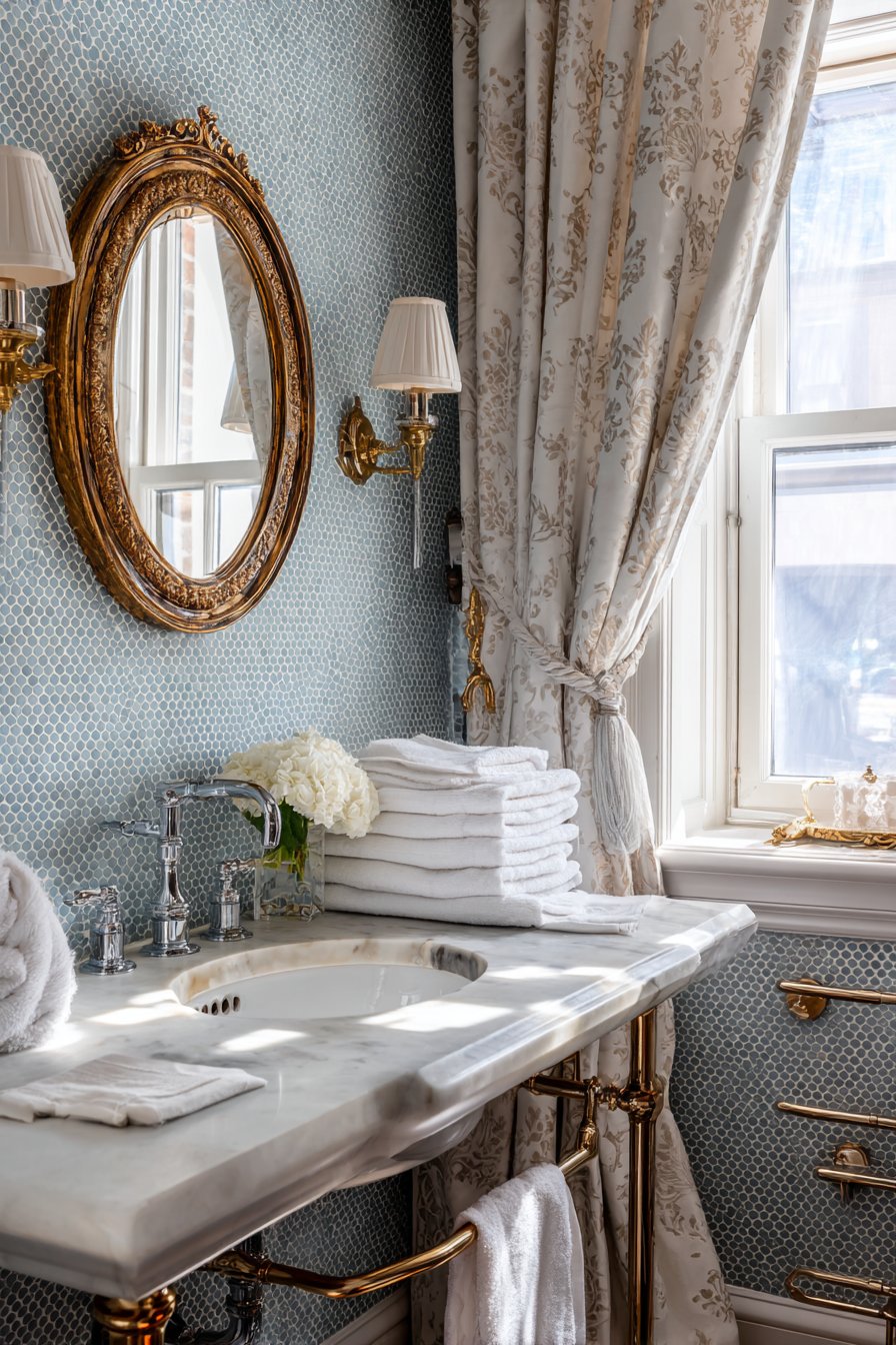 Classic Console Sink with Brass Elegance