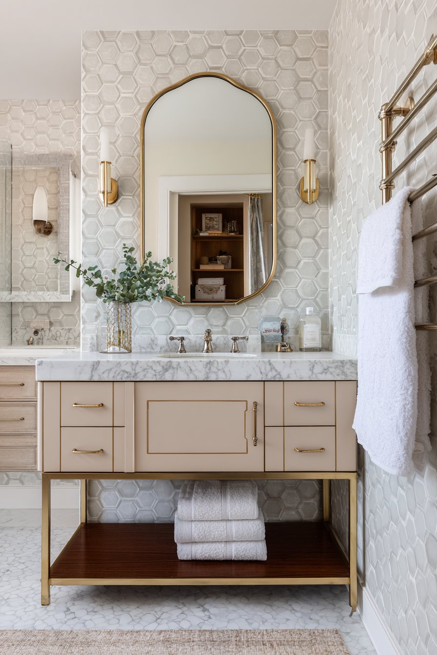 Classic Console Sink with Brass Elegance