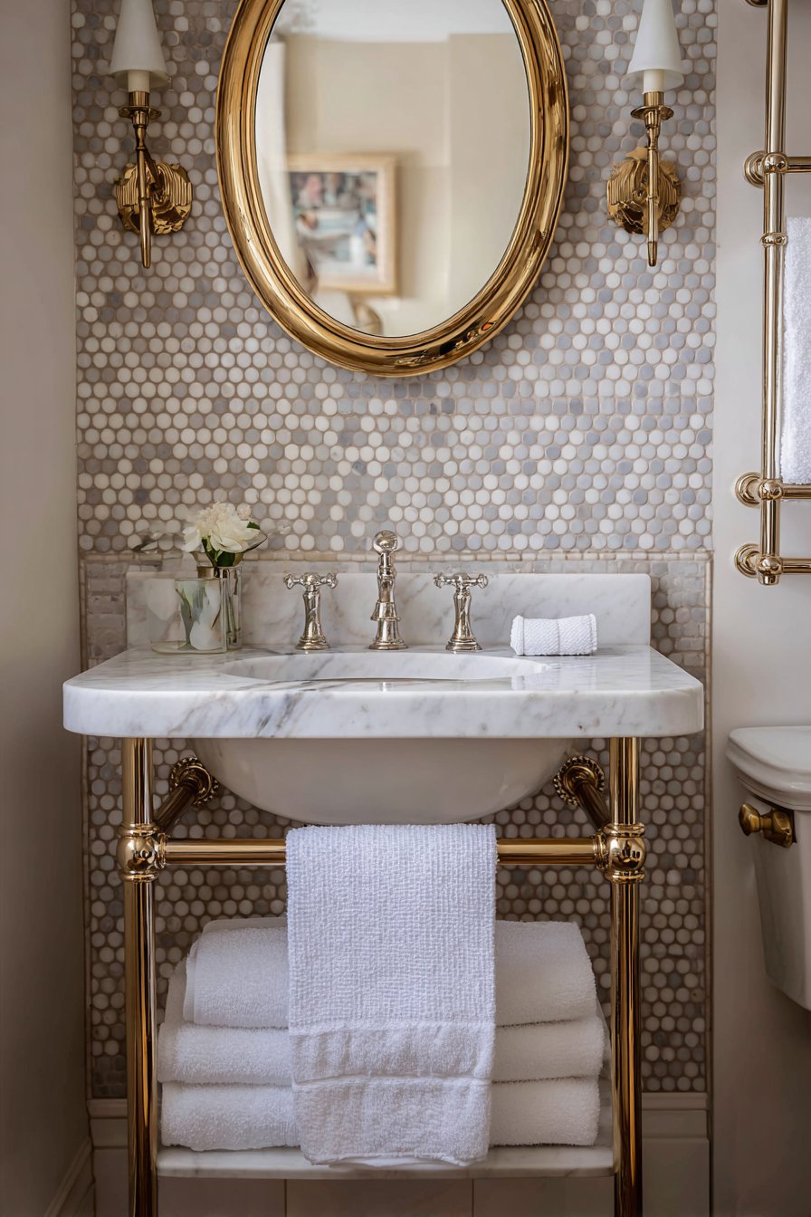 Classic Console Sink with Brass Elegance
