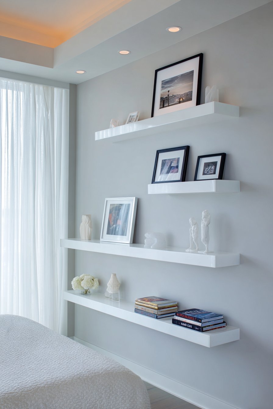 Contemporary Sophistication with White Floating Shelves