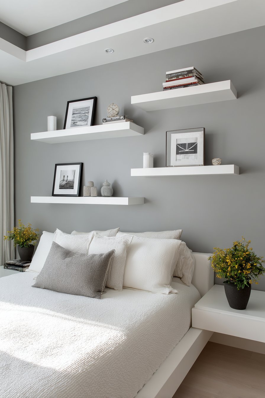 Contemporary Sophistication with White Floating Shelves