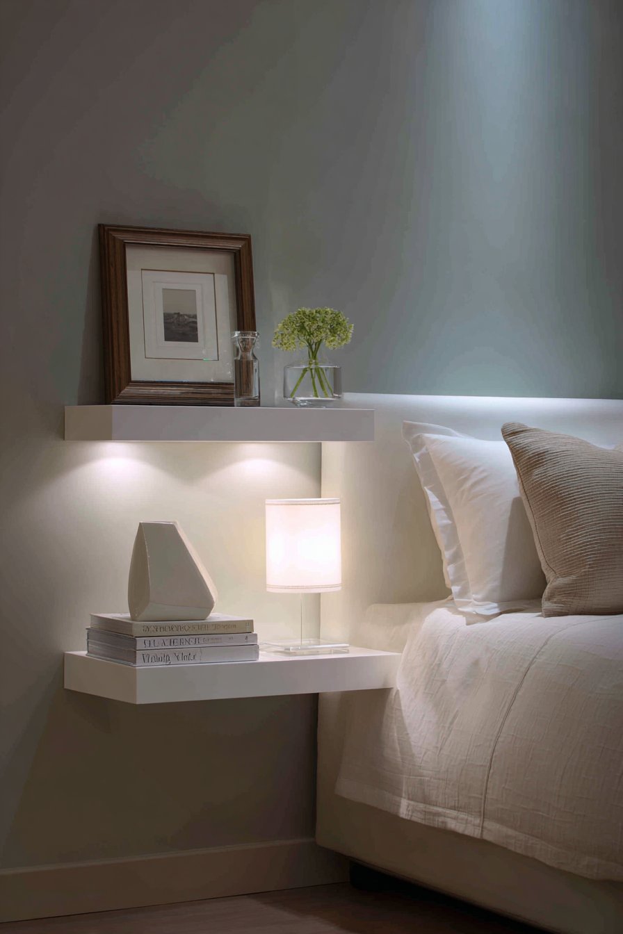 Contemporary Sophistication with White Floating Shelves