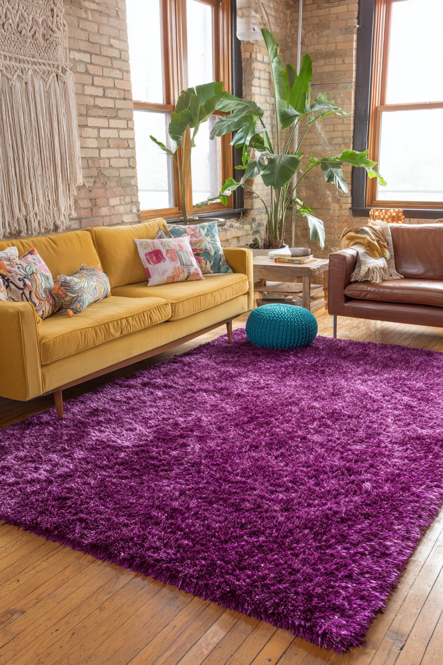 Magenta Shag Statement with Bohemian Eclectic Mix