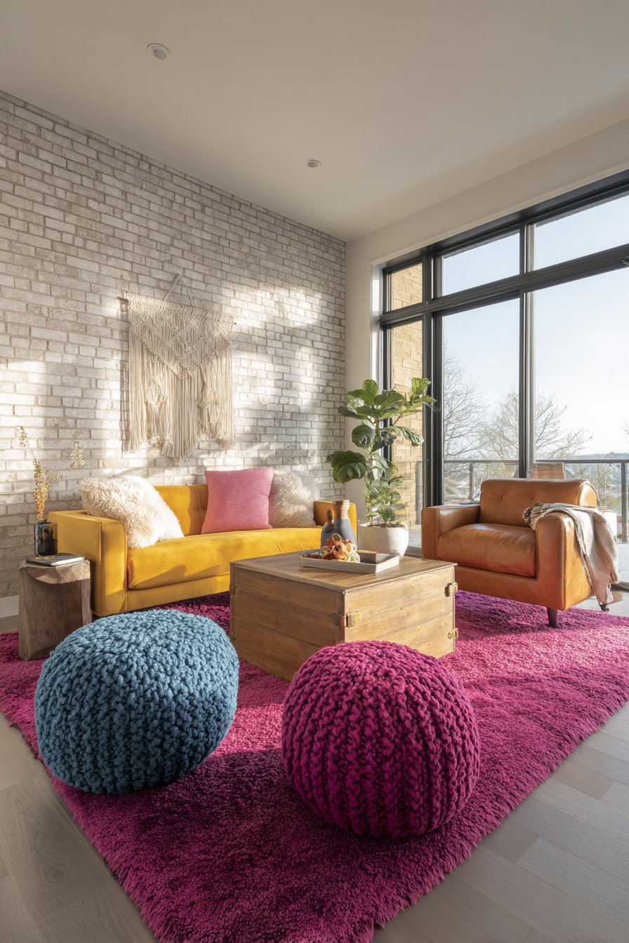 Magenta Shag Statement with Bohemian Eclectic Mix