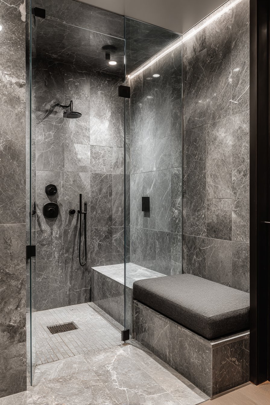 Dramatic Marble-Look Shower Enclosure