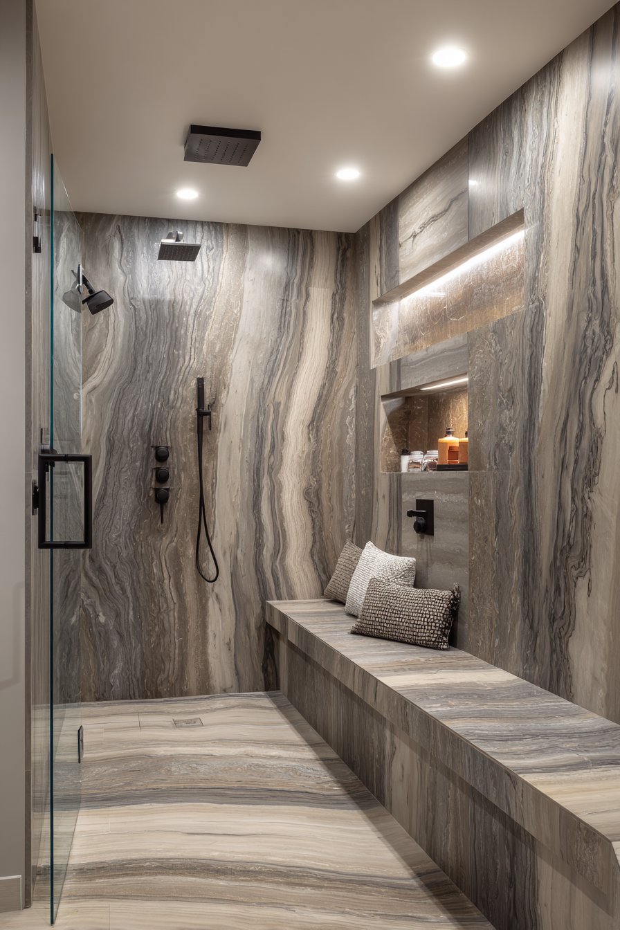 Dramatic Marble-Look Shower Enclosure