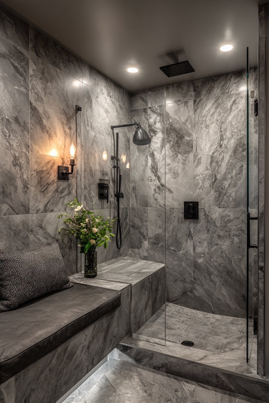 Dramatic Marble-Look Shower Enclosure
