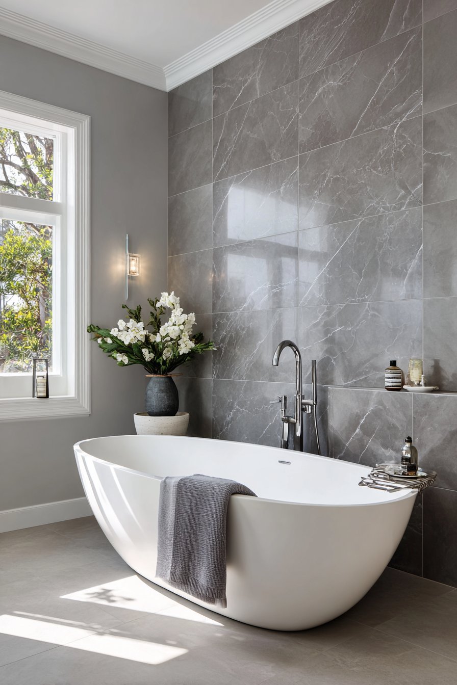 Elegant Marble-Look Accent Wall Showcase