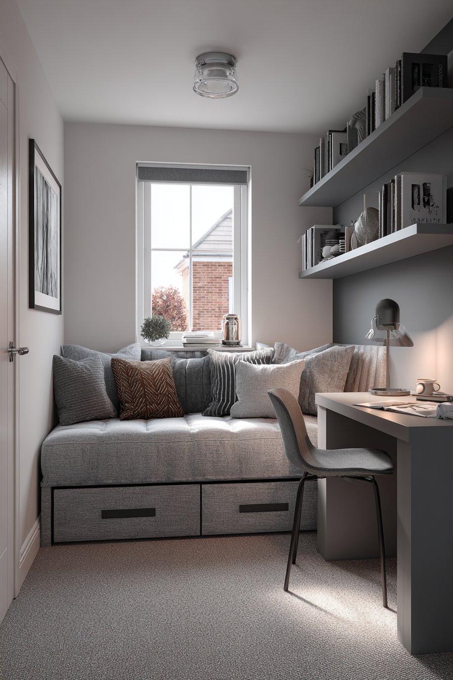 Space-Efficient Grey Bedroom for Small Rooms