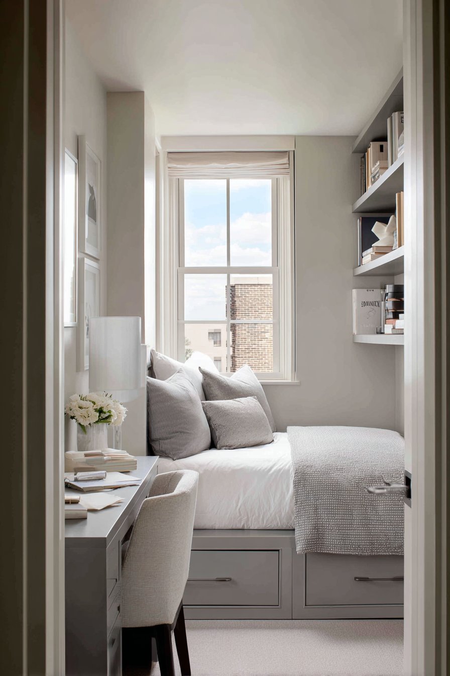 Space-Efficient Grey Bedroom for Small Rooms