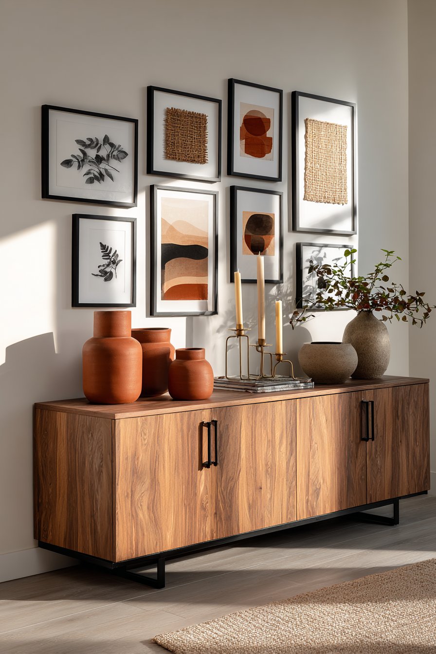Eclectic Gallery Wall Above Mid-Century Credenza