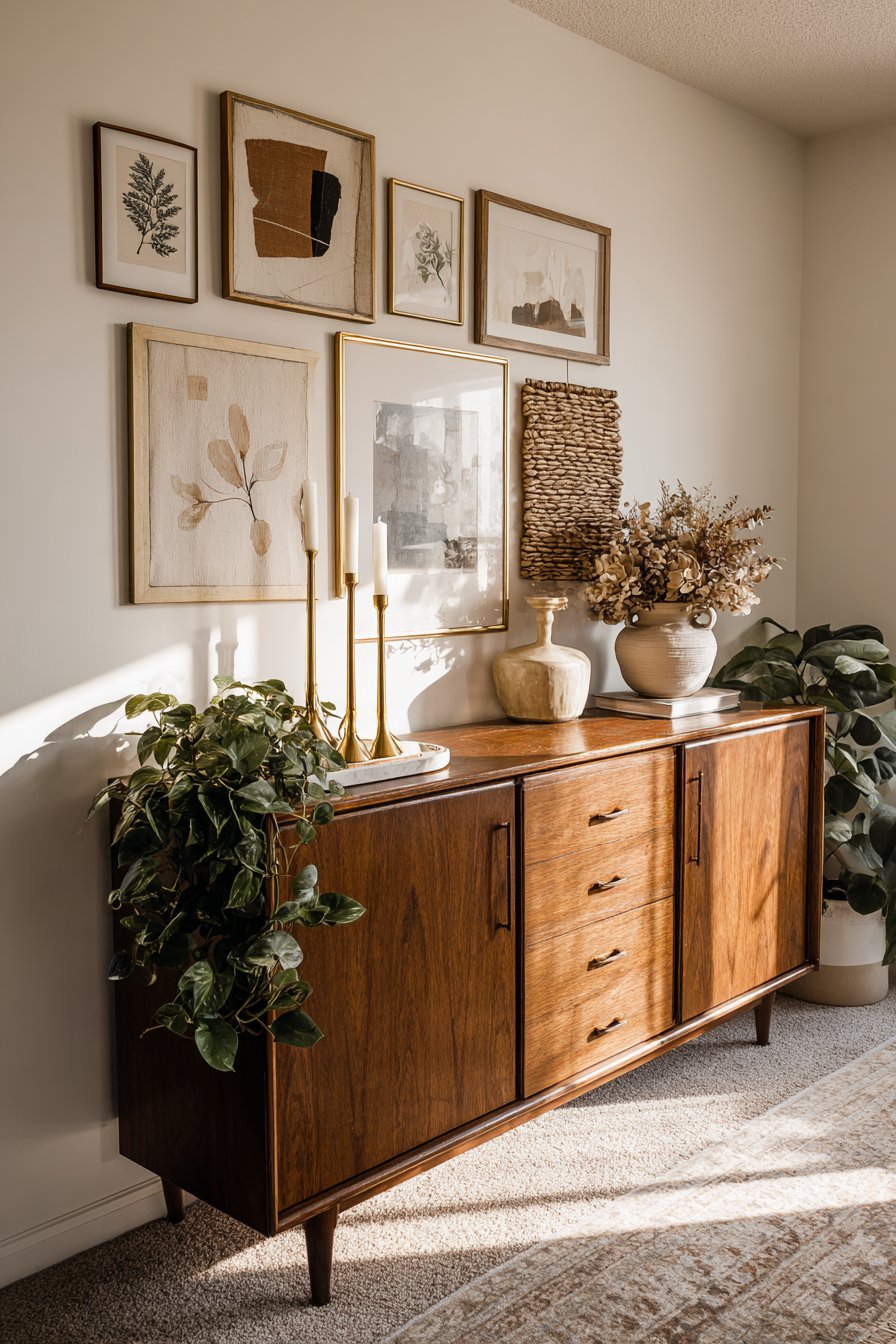 Eclectic Gallery Wall Above Mid-Century Credenza