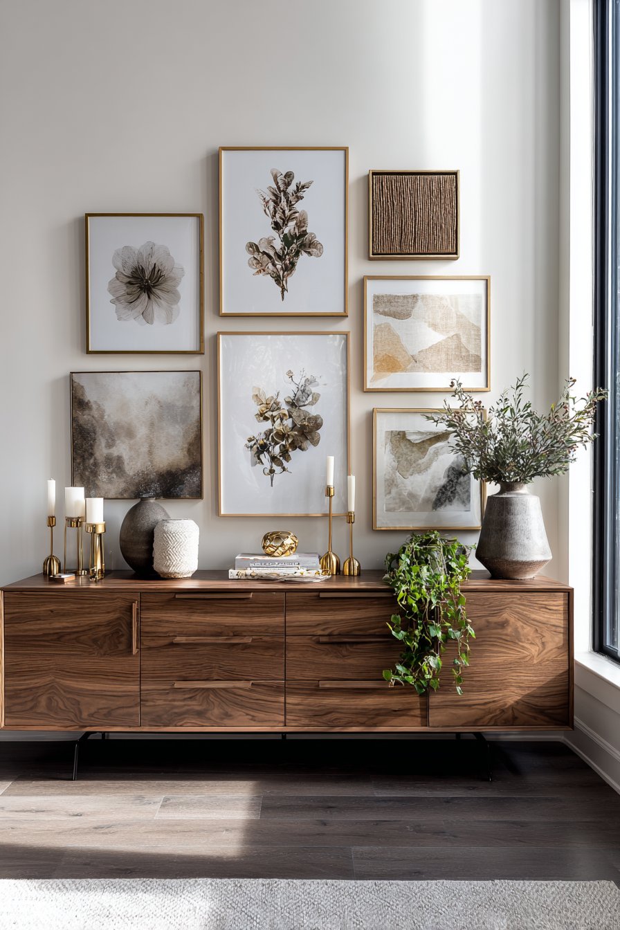 Eclectic Gallery Wall Above Mid-Century Credenza