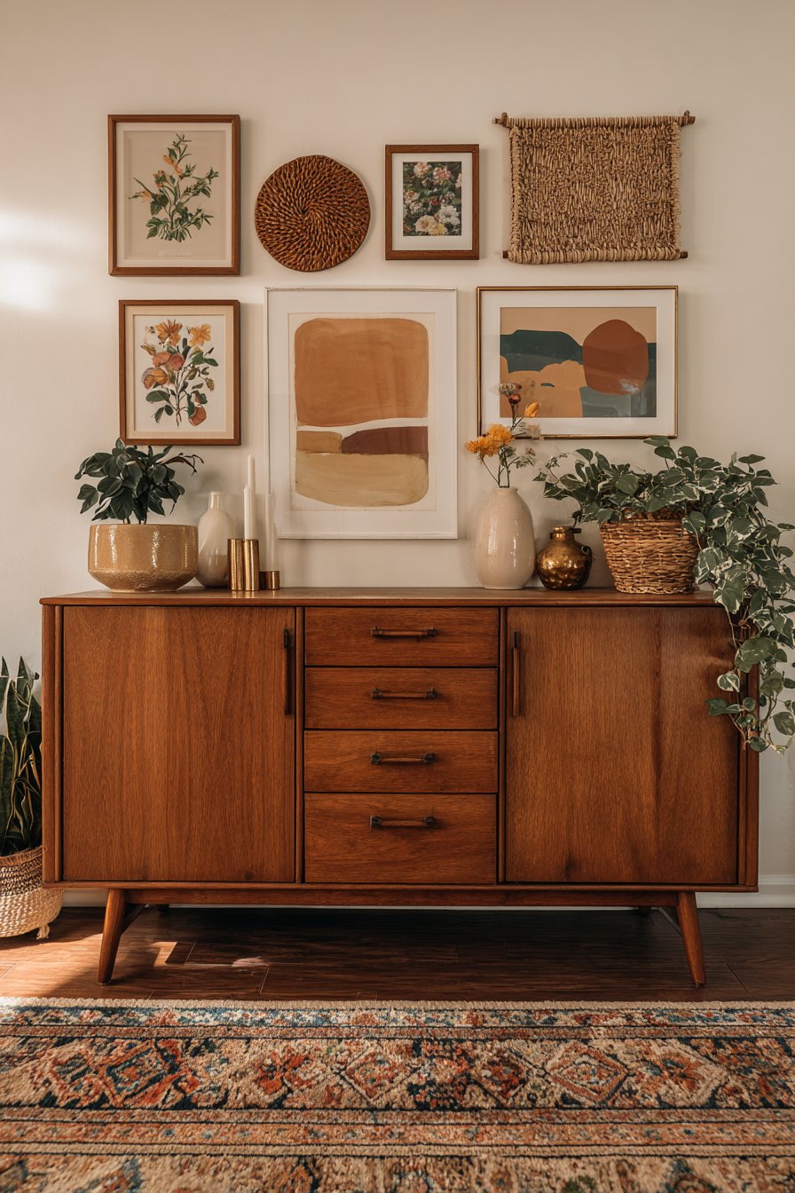 Eclectic Gallery Wall Above Mid-Century Credenza