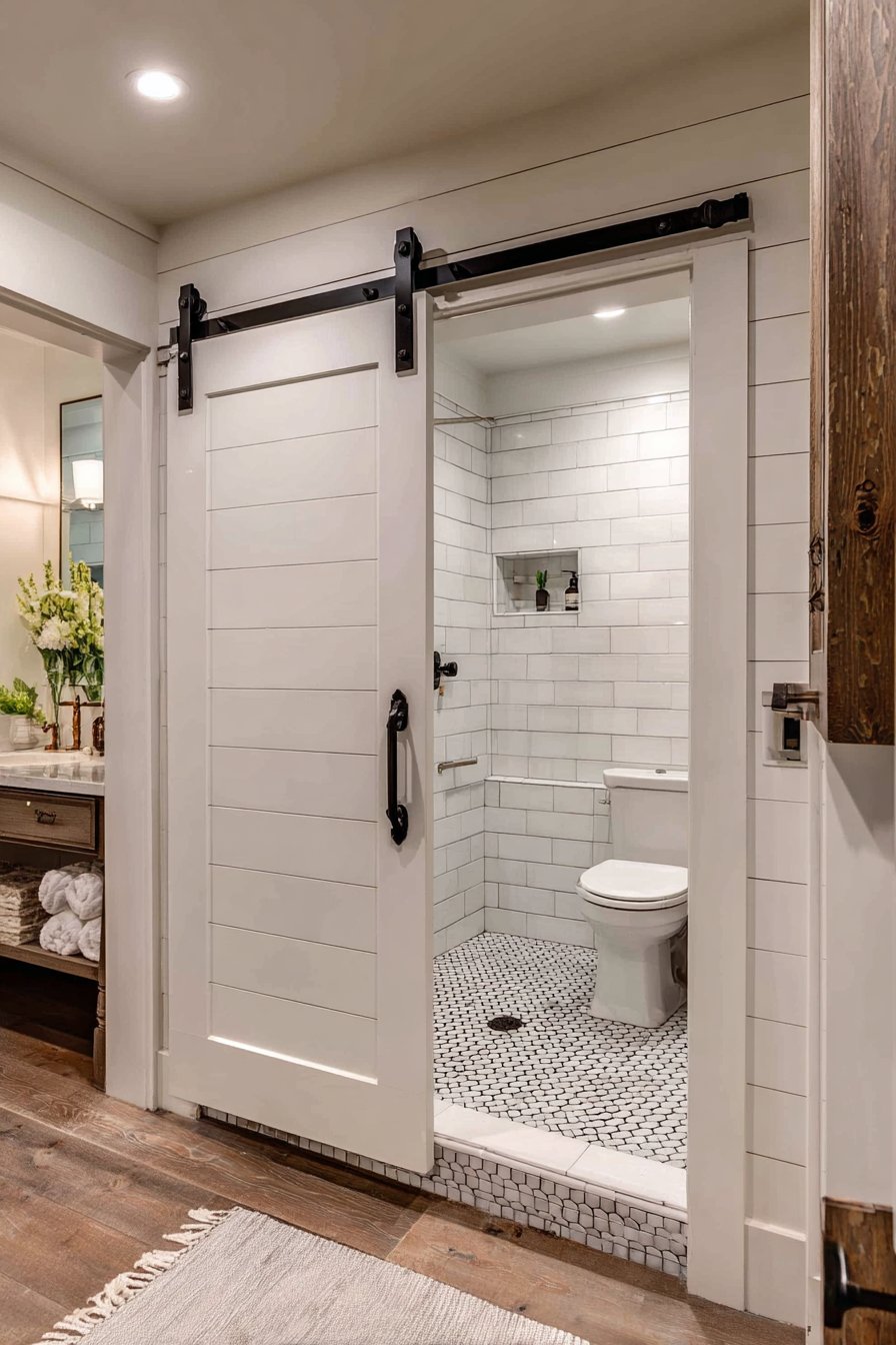 Barn Door Privacy with Hexagonal Tile Detail