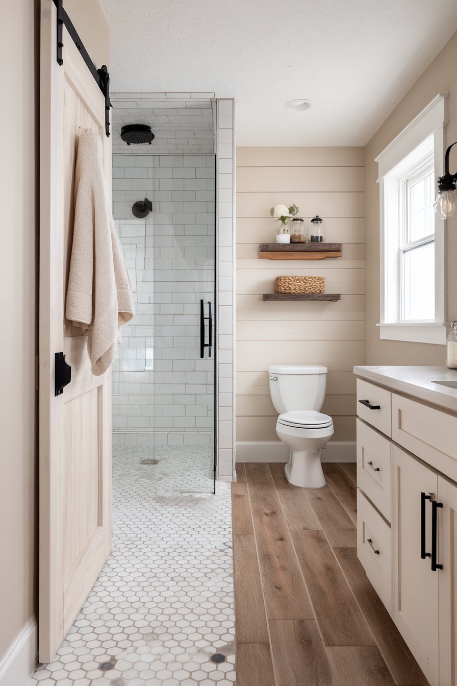 Barn Door Privacy with Hexagonal Tile Detail